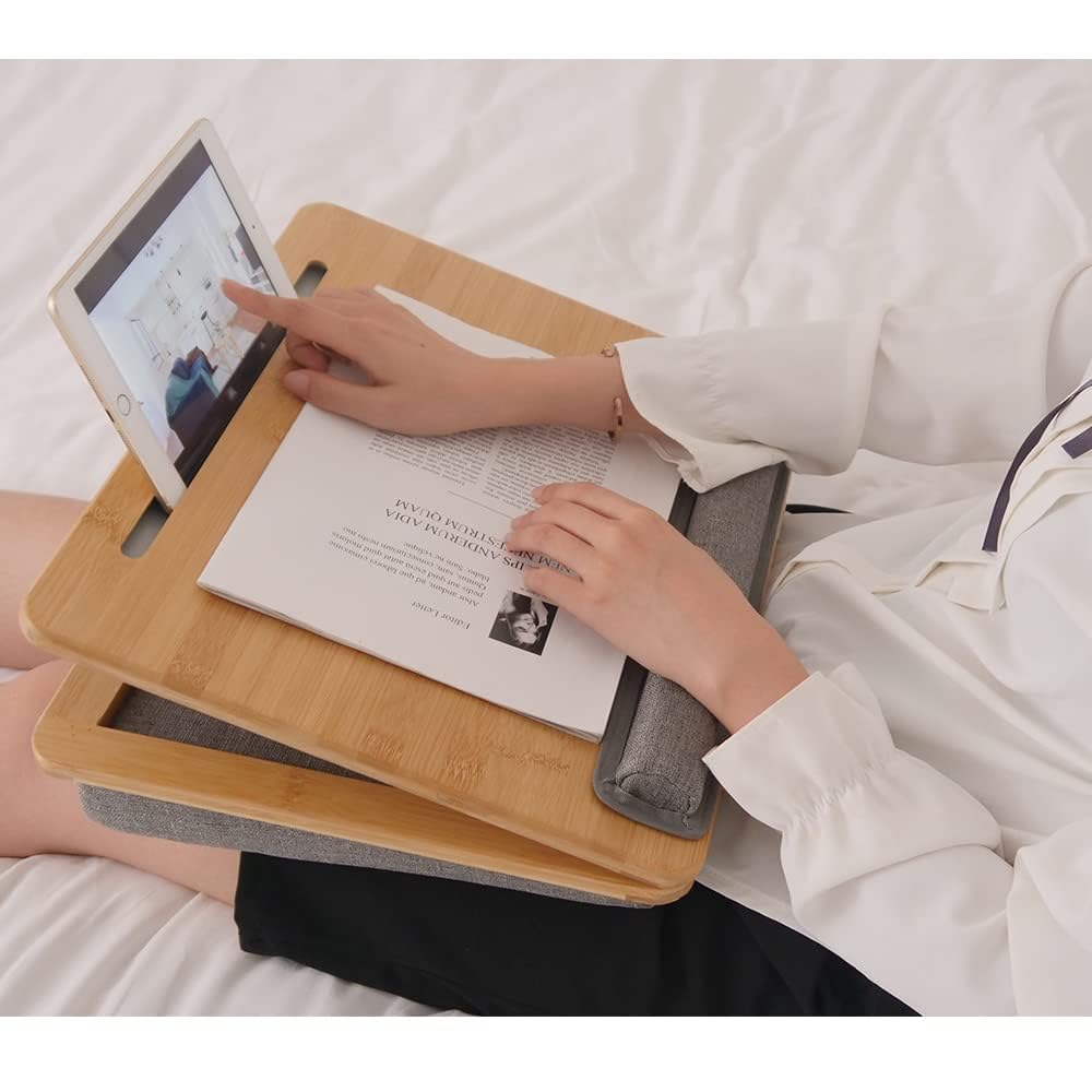 OIWAI Suport reglabil pentru laptop, convenabil de utilizat fără pernă pentru mouse, birou de poală pentru tabletă, convenabil pentru masă din bambus, birou, unghi/înălțime,