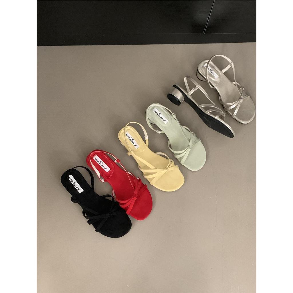 Fashion Cross-Tied Shoes Woman 2025 Slippers Summer Square Heel Pantofle Block New Scandals Slides Mary Janes Square Heel Shoes Cross-Ti