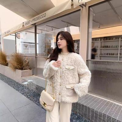 Neue Herbst- und Winterjacke aus Kunstlammfell Damenmode Kunstkaninchenfell Rundhals Baumwollkleid