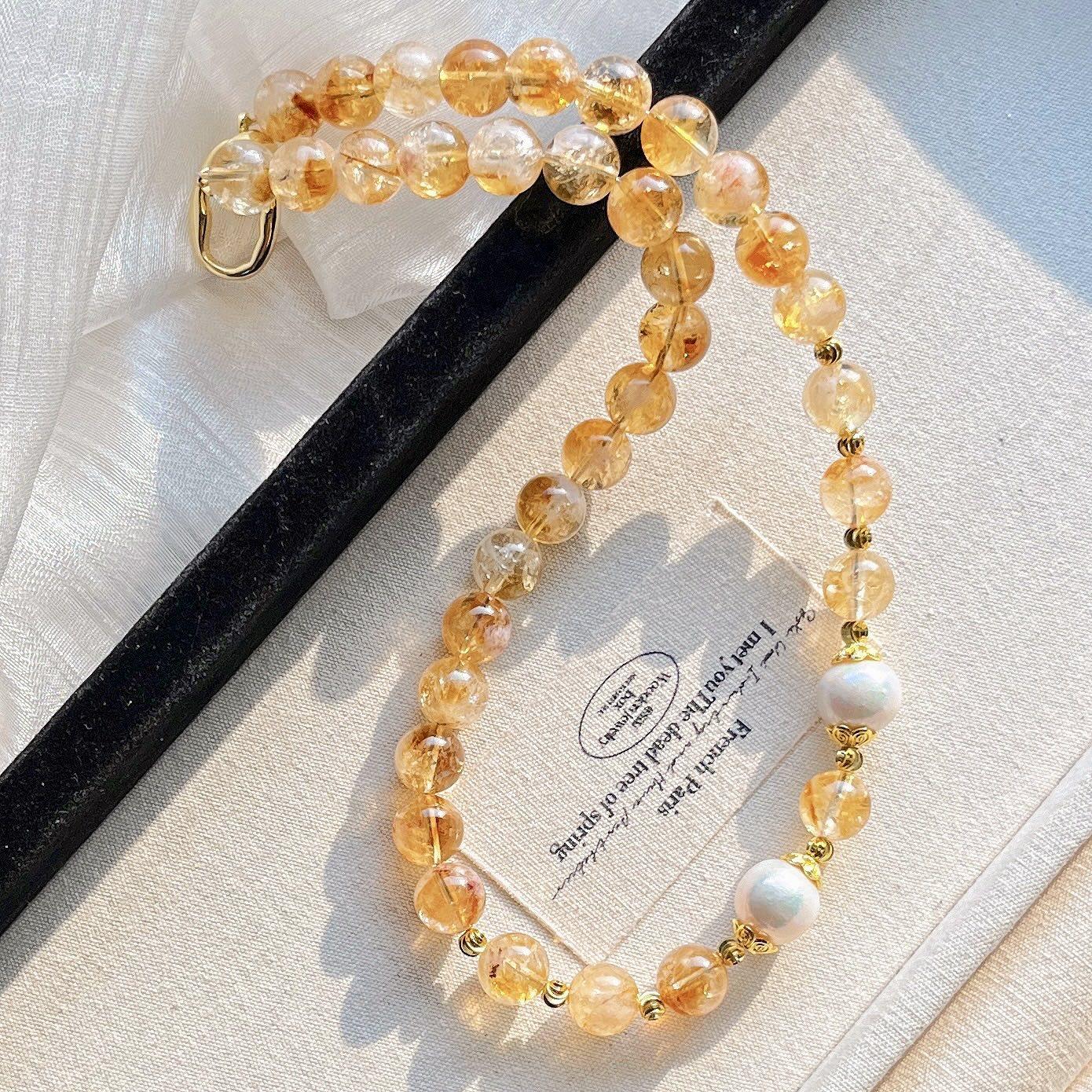 10Mm Natural Yellow Tower Crystal Citrine Freshwater Pearl Clavicle Chain Necklace