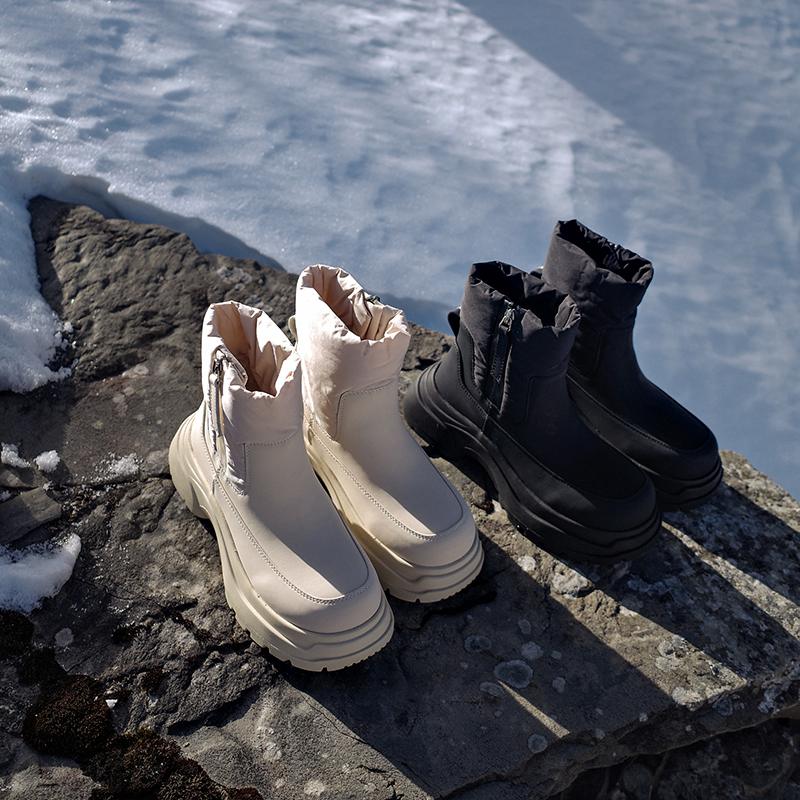 Krazing Pot Cow Leather Wool Blend Winter Round Toe Platform Snow Boots Zipper Women Casual Keep Warm Ankle Boots