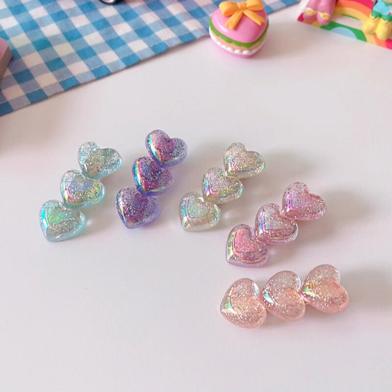 Glossy Pastel Heart Ribbon Teddy Bear Hair Clips (Set of 2) (1) 2 ribbons