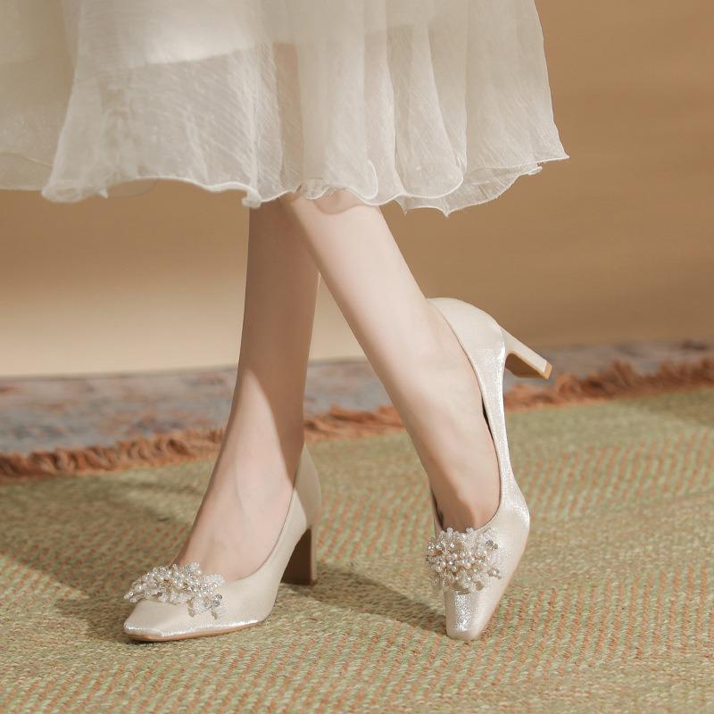 Red bridal shoes, crystal high heels, women's thick heels are not tired, Xiuhe wedding dress, two wear single shoes