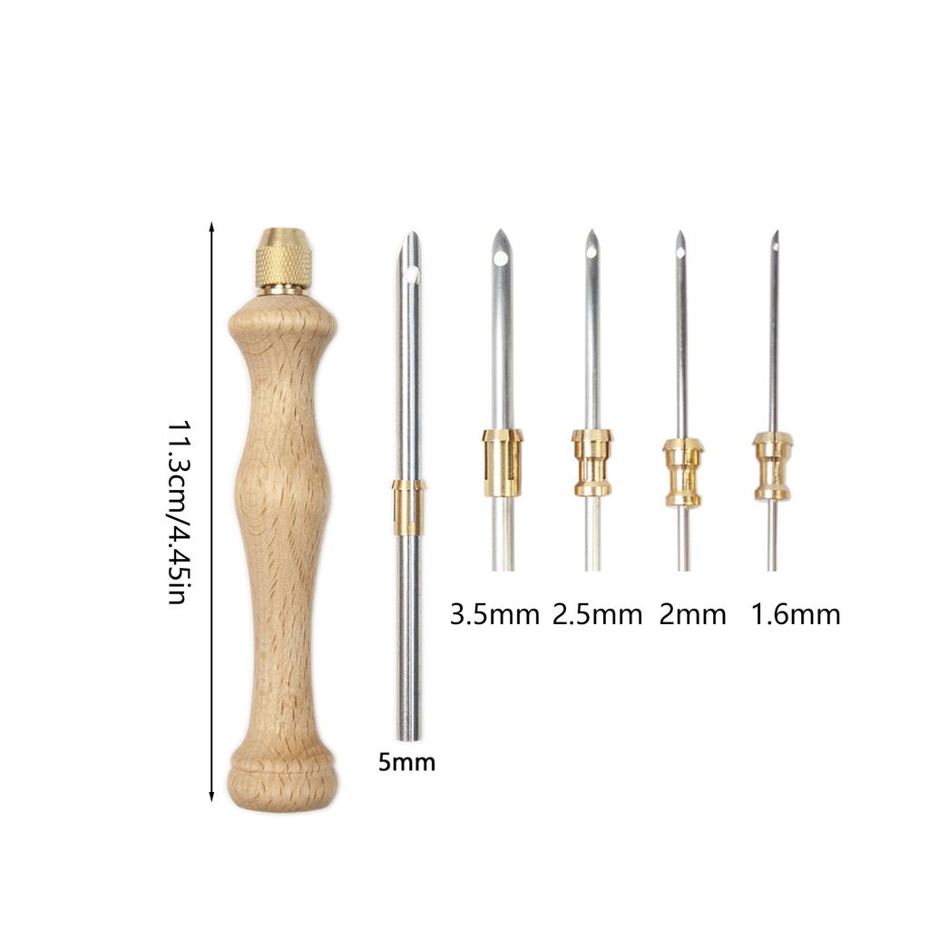 5 Sizes Embroidery Punch Needle Wooden Handle Punch Needle Rug Hooking Tool Embroidery Pens for Stitching DIY Craft