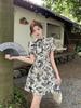 Summer Women's Clothing Temperament National Style Retro Cheongsam Collar New Dress Fat Mm Waist Cover Belly and Thin Skirt