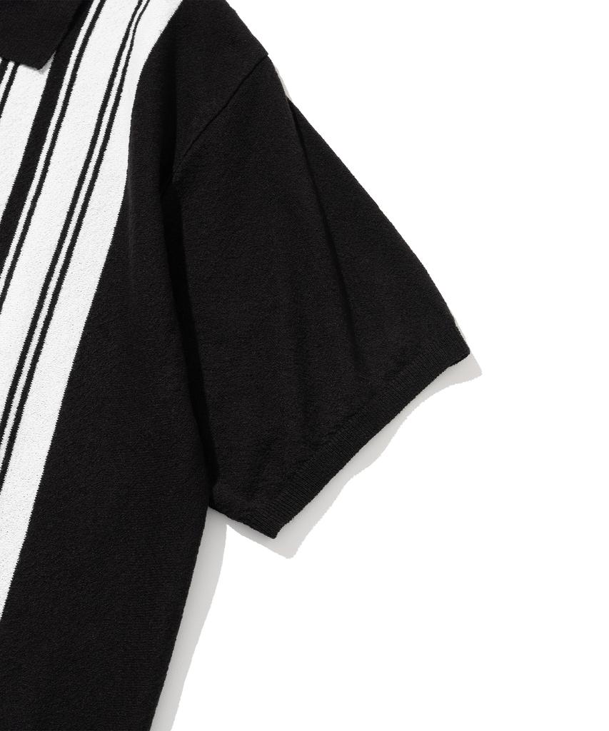 Knitted Summer Striped Short Sleeve Knit Shirt Black