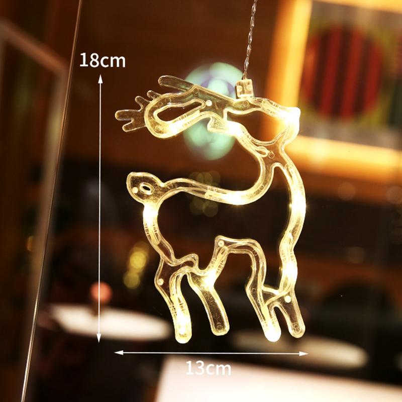 1Pcs Christmas LED String Light Sucker Christmas tree Pendant Window Ornaments  Snowflake Santa Bells Fawn Pentagram