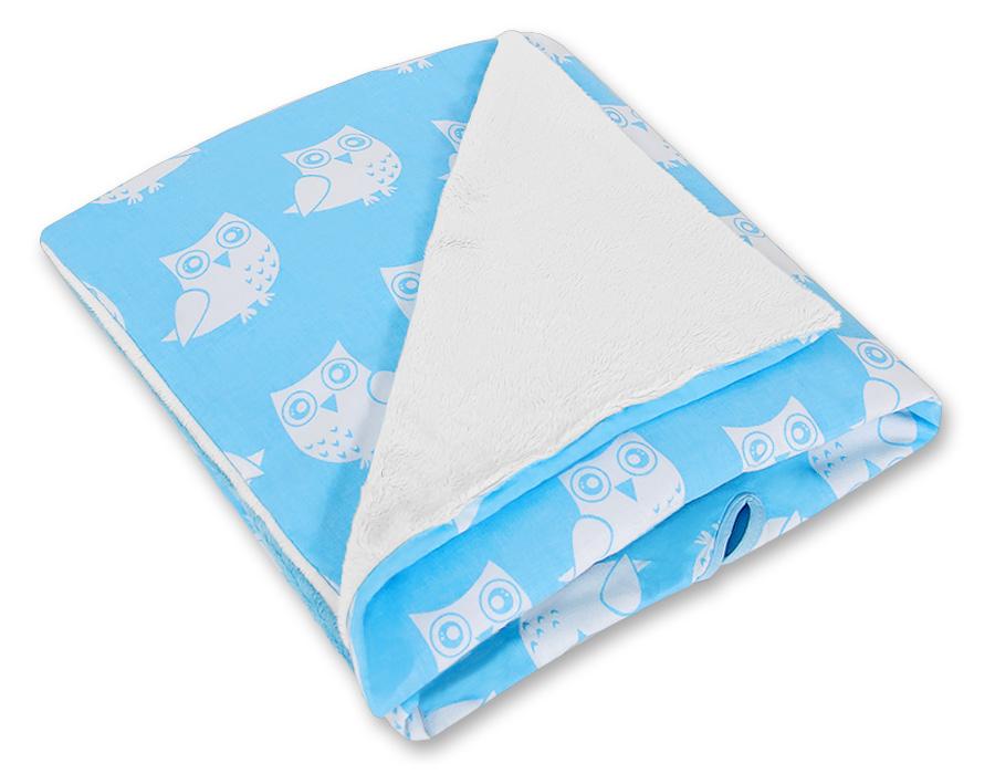 Large double-sided blanket for baby carriers and car seats - Blue Owls