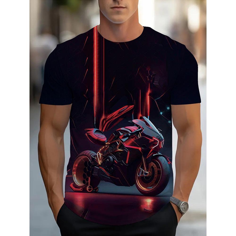3D Motorcycle Printed Men's Casual Short-sleeved Shirt Urban Street Style Men's Fashionable T-shirt Street Sports Casual T-shirt