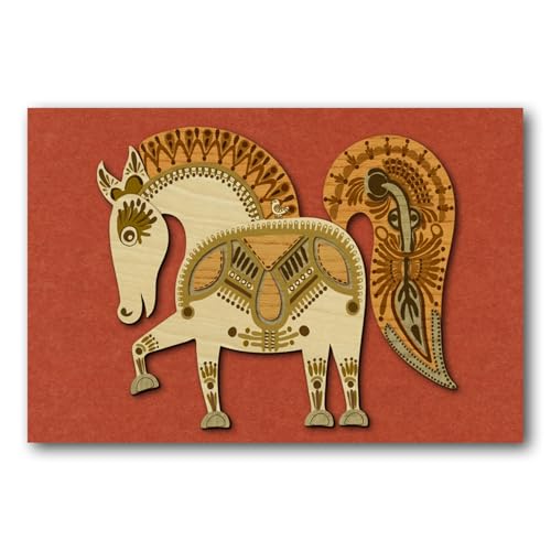 KINOWA "Cutie Golden Horse" Woodcut Painting Original Handmade Kit Horse Made in Japan