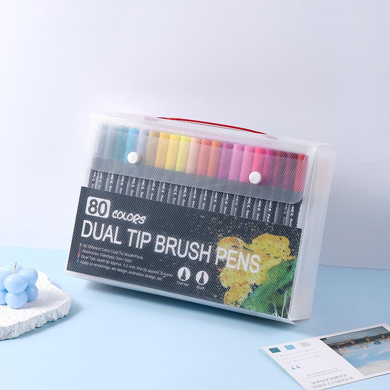 120-Color Double-Ended Watercolor Marker Set with Soft Tips & Fineliner for Students & Art Studio Use