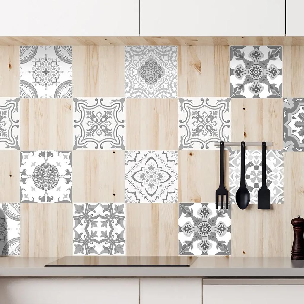 24Pcs Gray Moroccan Wall Sticker Art Water-Repellent Vinyl Peel And Stick Tile Sticker Home Decor Kitchen Bathroom
