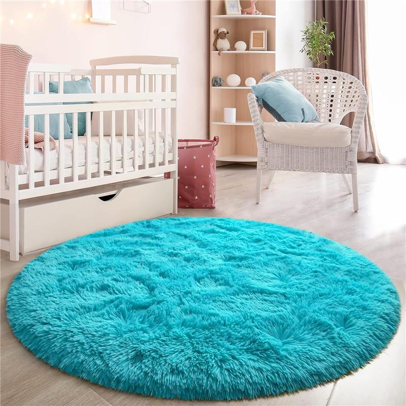 2x2m Round Rug for Bedroom, Super Fluffy Circle Rugs for Baby Nursery Furry Carpet for Children Kids Room, Cute Soft Shaggy Rug for Girls Home Decor