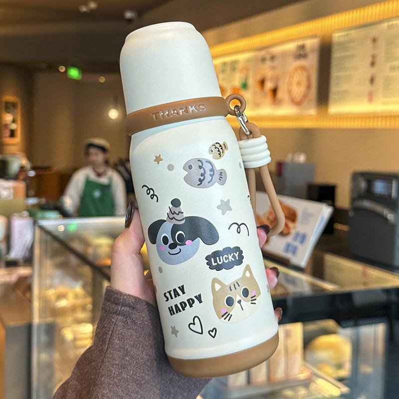 Cartoon Insulated Stainless Steel Cup – Cute, Portable Water Bottle for Students, Ideal for Autumn and Winter.