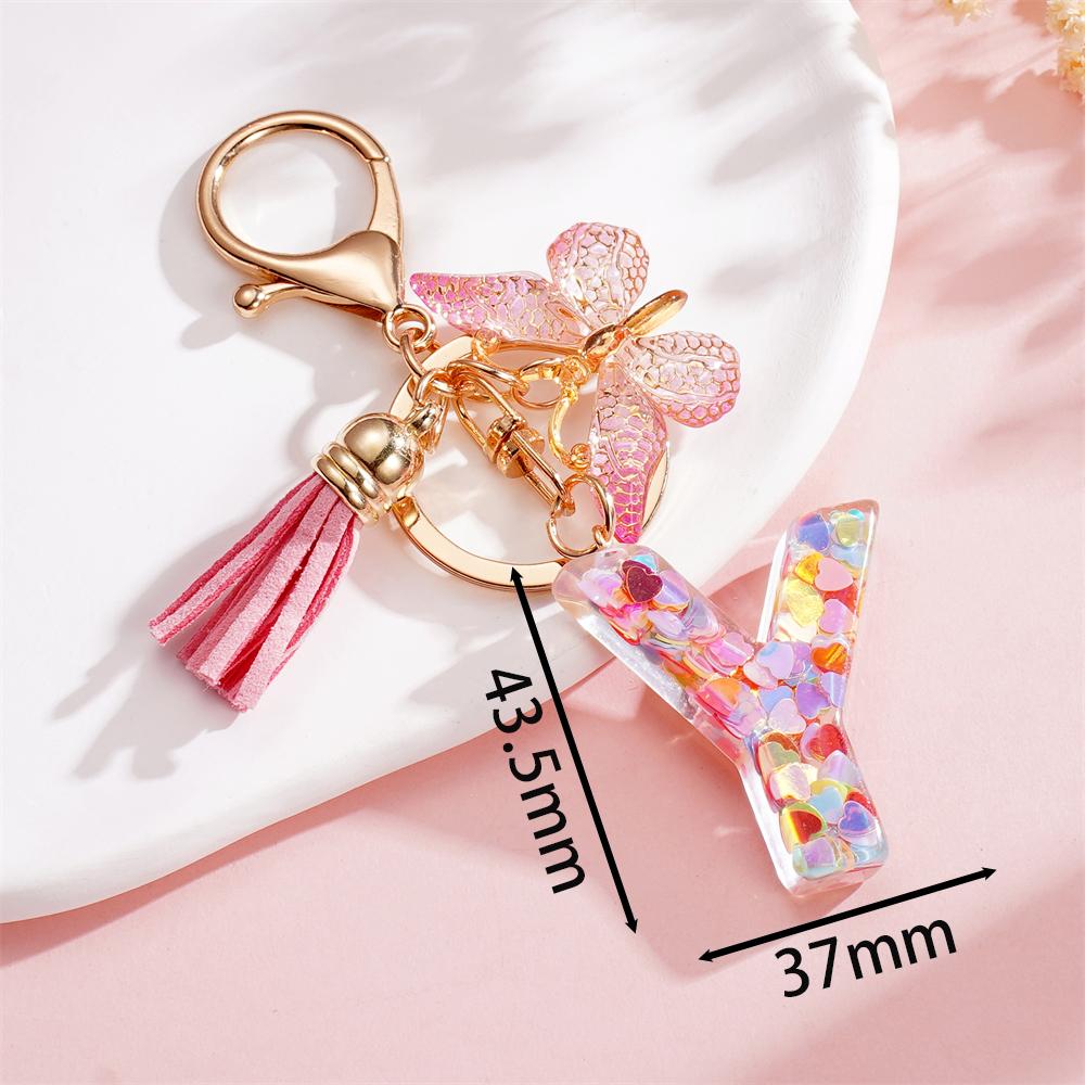 Fashion DIY A-Z Letters Keychain Metal Holder Pendent Key Chain With Butterfly Women Car Key Ring Simple Letter Key Party Gift