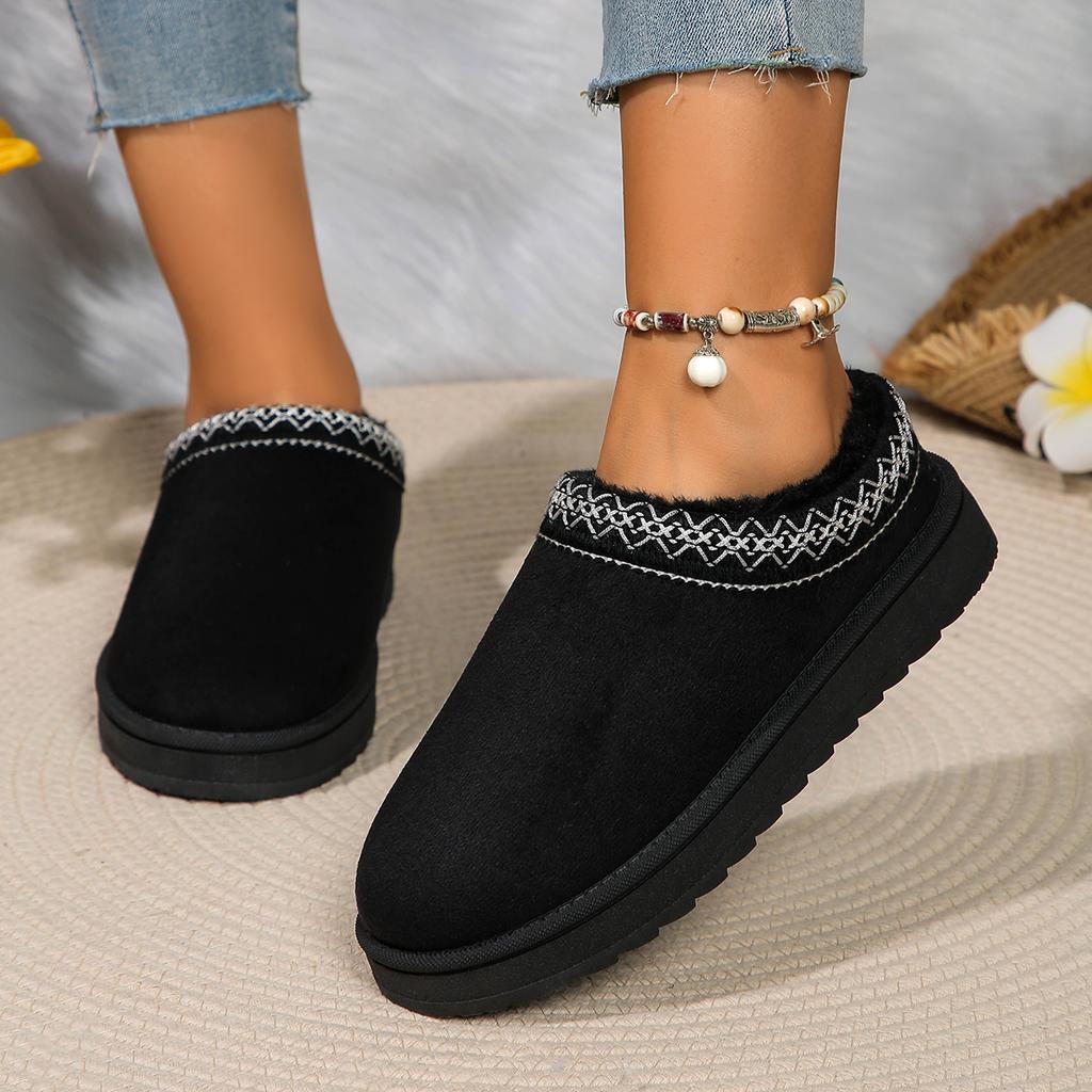 Fashion Snow Boots Women Winter Warm Thick Soles Without Heel-covered Hair Half Slipper Cotton Shoes Comfortable Warm Boots for Women
