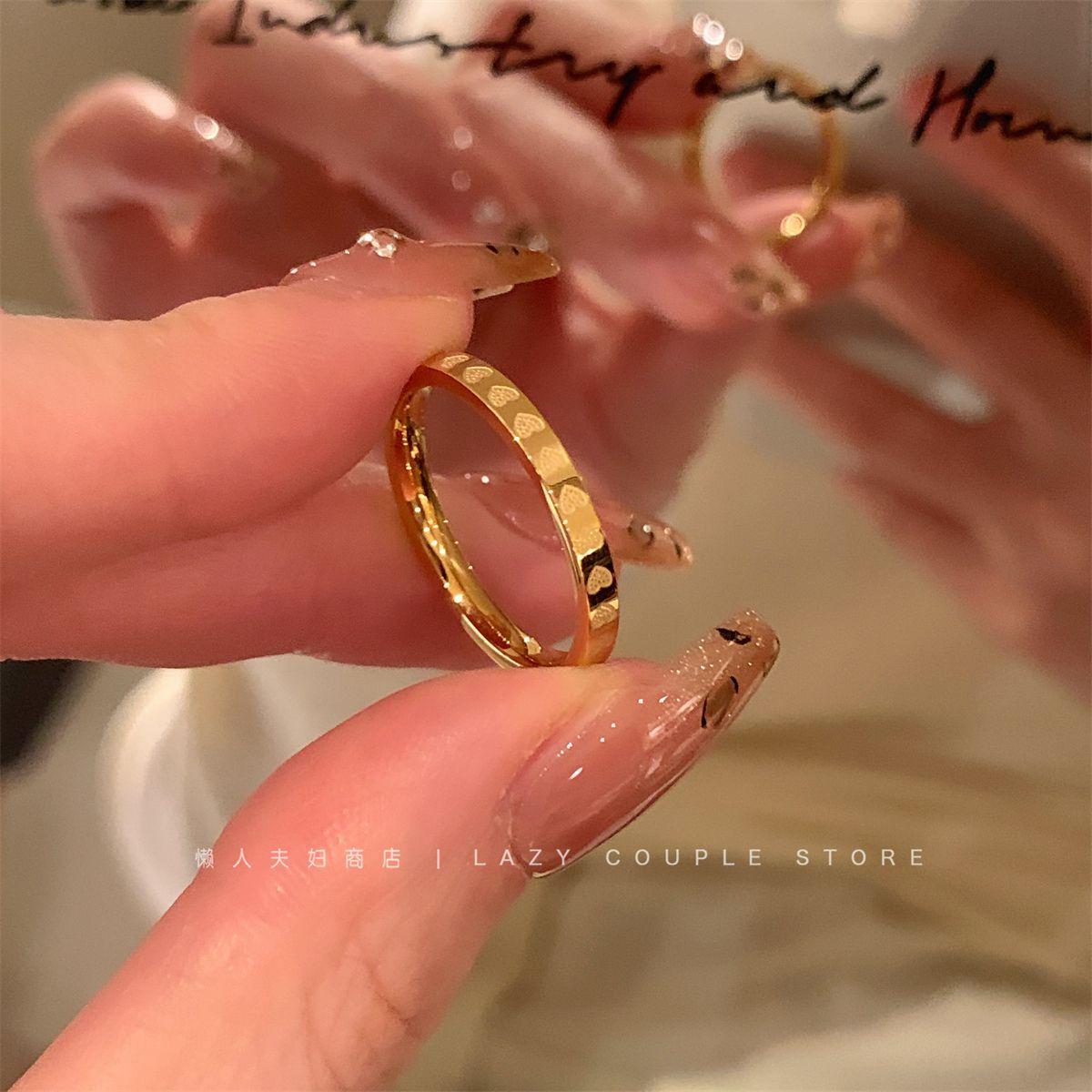 

Sweet gold titanium steel full circle love ring female niche design high sense simple plain ring ring index finger ring tide Titanium steel full circle love ring [No. 8]