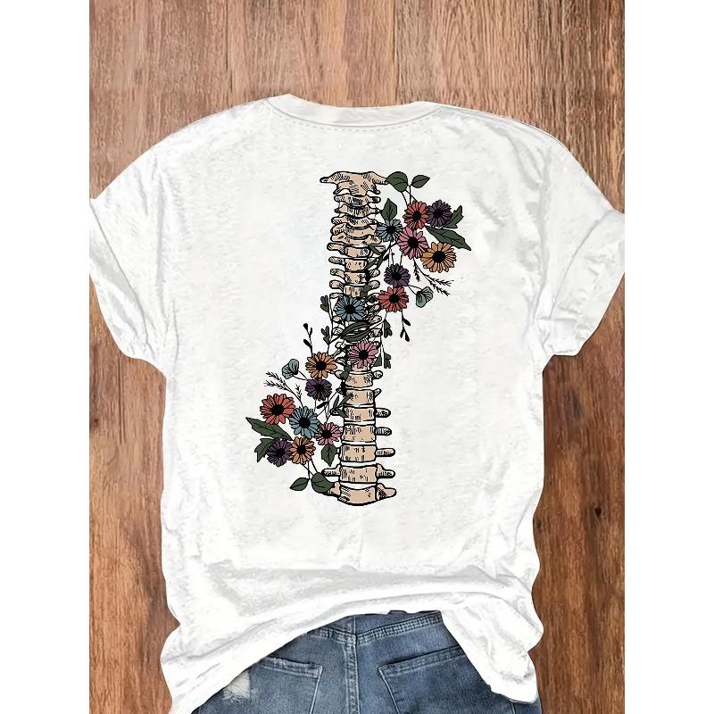 European Size GROW Bone Flower Pattern, Fashion Women's Top T-Shirt