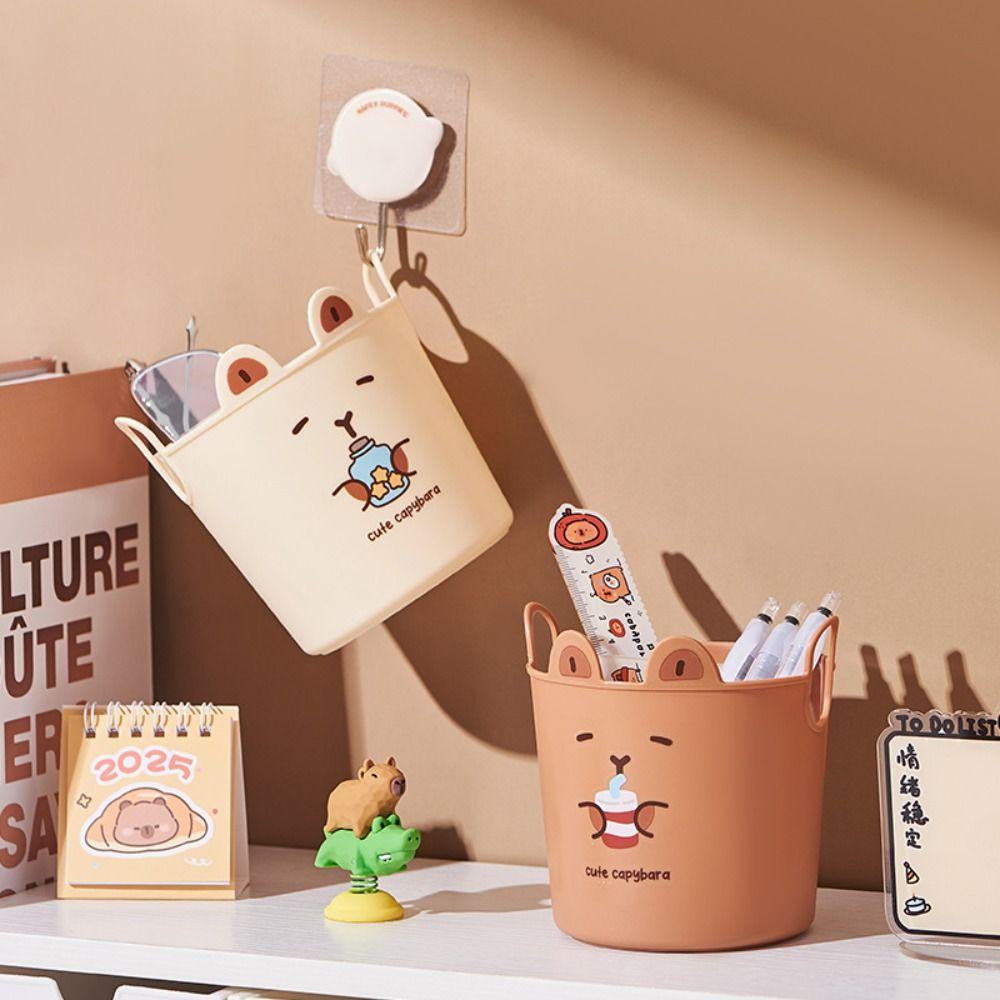 New Cartoon Pencil Holder Large Capacity Round Desktop Storage Buckets Pen Container Students Stationery