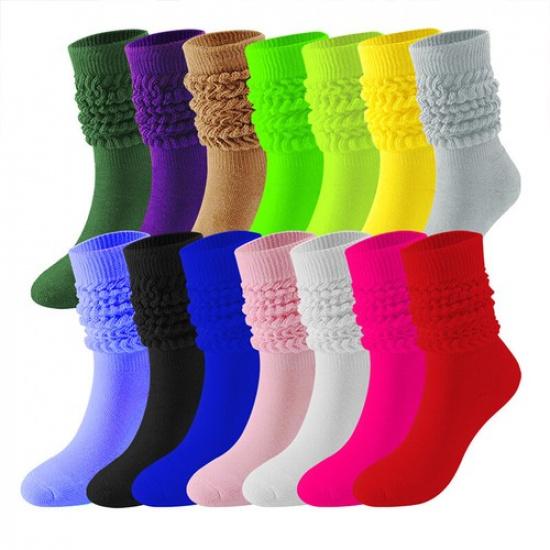 Slouch Socks Cotton Scrunch Knee High Extra Long and Heavy Socks Casual Solid^