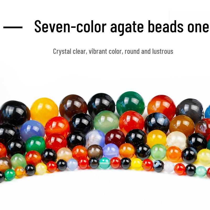Handmade Seven-Color Agate Beads for DIY Jewelry: Round Loose Beads for Bracelets & Necklaces