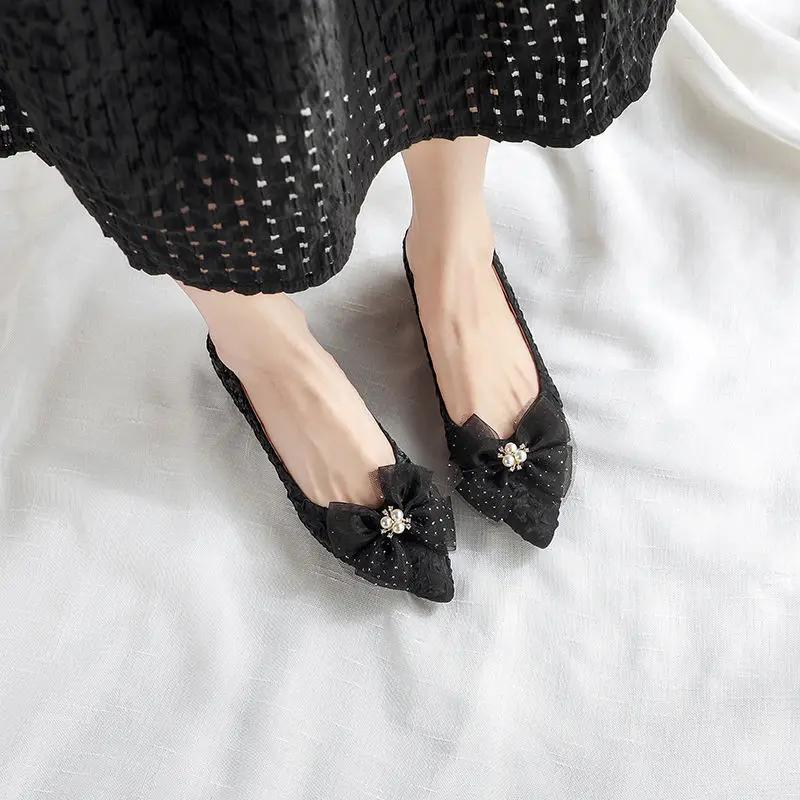 Fashion With Heel Slip-on Pointed Toe Women's Flat Shoes Anti-slip Social Cheap Liquidation High Quality Fashion Stylish Ladies Footwear