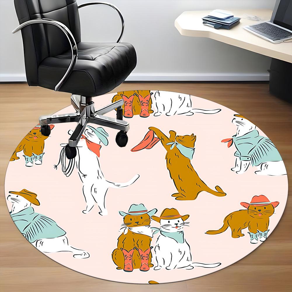 1pc Cowboys Cats Office Round Rug, Non-slip, Soft and Durable Office Rug for Interior Decoration, Perfect for Office, Beautiful Decoration Yy260323004