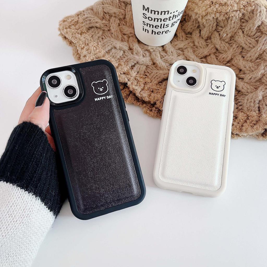 Happy Bear Skórzane Etui Dla Iphone Xr Xsmax X 13 12 11 Promax 14 Pro Max Miękkie Silikonowe Słodkie Kreskówkowe Etui na Telefon Shell