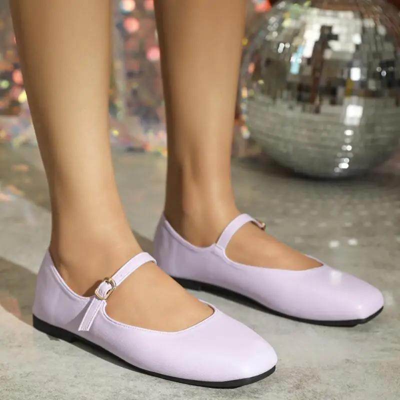 2025 Spring New Retro Women Flat Ballet Shoes Fashion Sneakers Square Toe Ladies Casual Mary Jane Slingback Shoes Designer Shoes