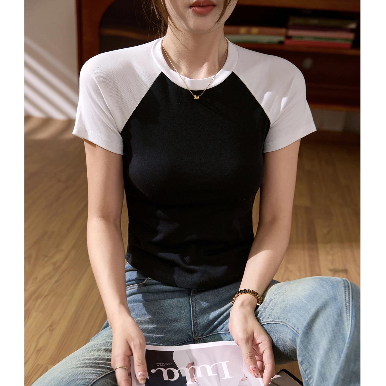 

Футболка из чистого хлопка с короткими рукавами, женская летняя новая облегающая рубашка с верхом и низом 2XL