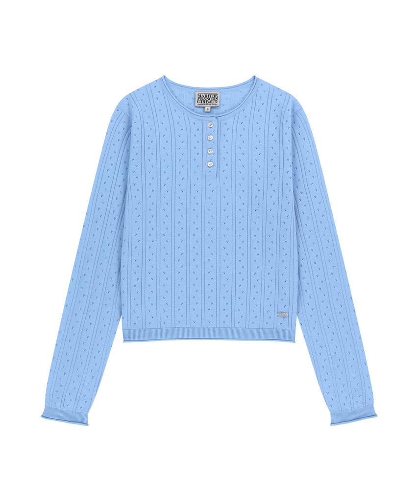 Malittepeulangsowajeobeo W Crochet Half Button Knit Sky Blue