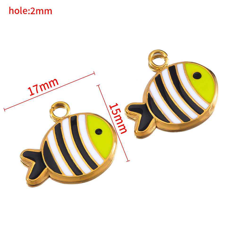 2pcs Stainless Steel Cute Enamel Stripe Fish Color Fish Tail Charms Animal Pendant Base for DIY Earring Necklace Jewelry Making