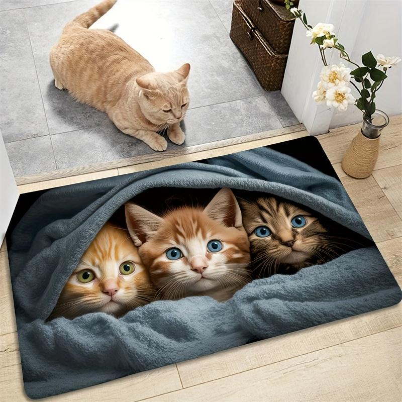 Whimsical Cat Doormat - Washable Polyester Indoor Mat for Entryway, Bathroom & Kitchen, Playful Home Decor