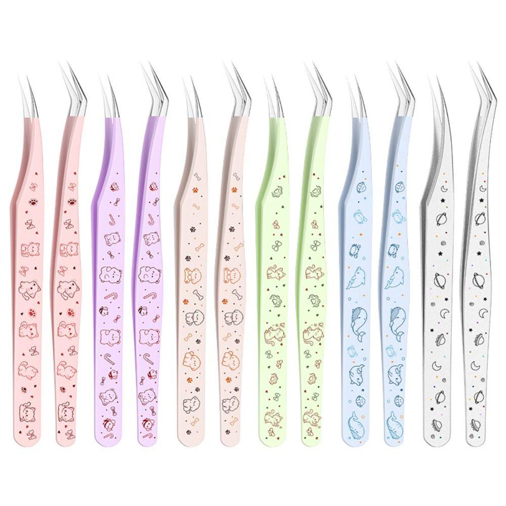 Stainless Steel Scrapbook Tweezers High Precision Anti-static Lash Extension Tweezer Cartoon Pattern False Eyelash Tweezers