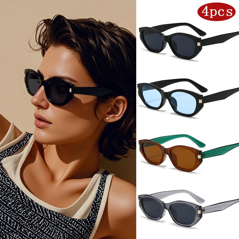 4pcs Small Square Sunglasses Women Classic Cat Eye UV400 Sun Glasses Outdoor Sun Protection Simple Stylish Eyewear