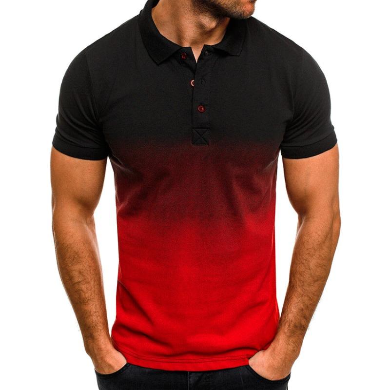 Spring and Autumn Men's Casual Sports T-shirt Summer Lapel 3D Gradient Short-sleeved POLO Shirt