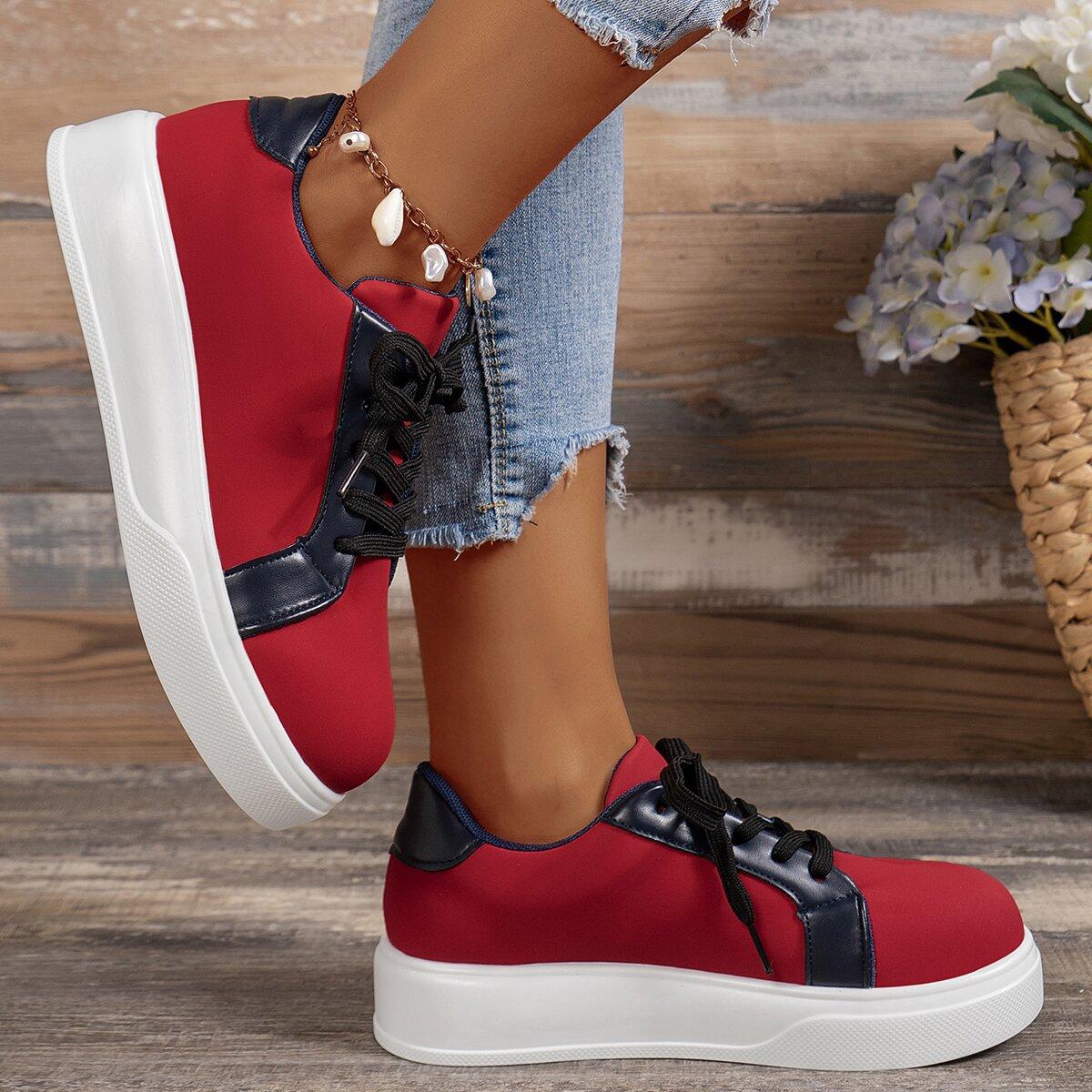 

Европейская и американская цветная повседневная обувь 2024 года, осень и зима, новые женские туфли на толстой подошве большого размера, вулканизированные туфли Zapatos De Mujer 43 красный