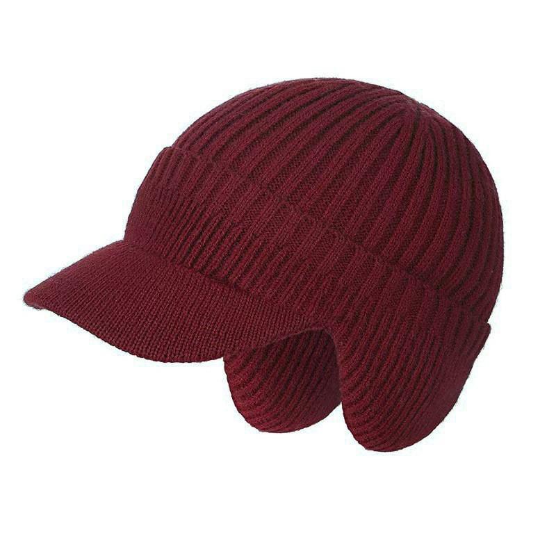 Men Women Winter Warm Knitted Beanie Ear Flap Fleece Lined Short Brim Skullies Cap Outdoor Ski Cycling Weather Earmuff Hat