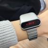 BENLYDESIGN Unique Metal Watch, OLED Display Men's Digital Watch, Lift-to-Wake Screen, Stainless Steel Strap, Silver, Red. Vintage, Retro. Unique.