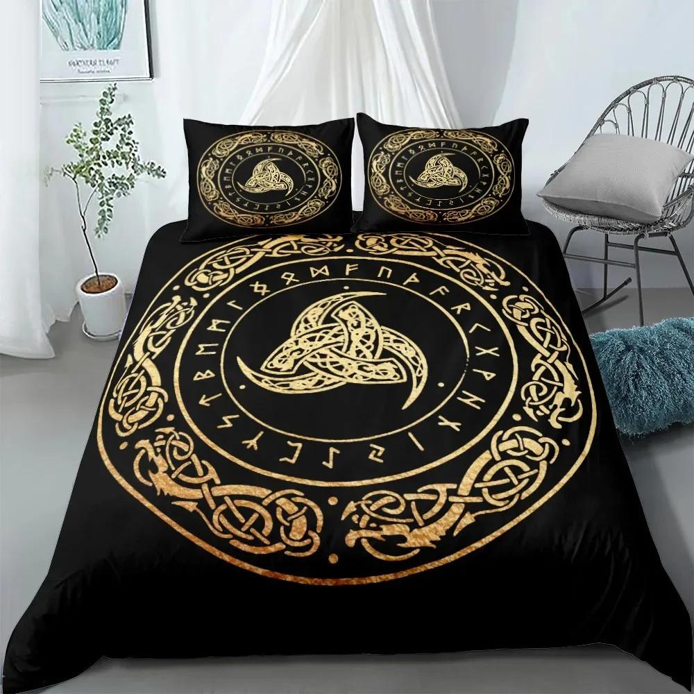 Wikinger Keltisch Bettbezug Set Skandinavische Kultur Yggdrasil Fenrir Bettwäsche Set Antike Mythologie Religion Steppdeckenbezug King Full
