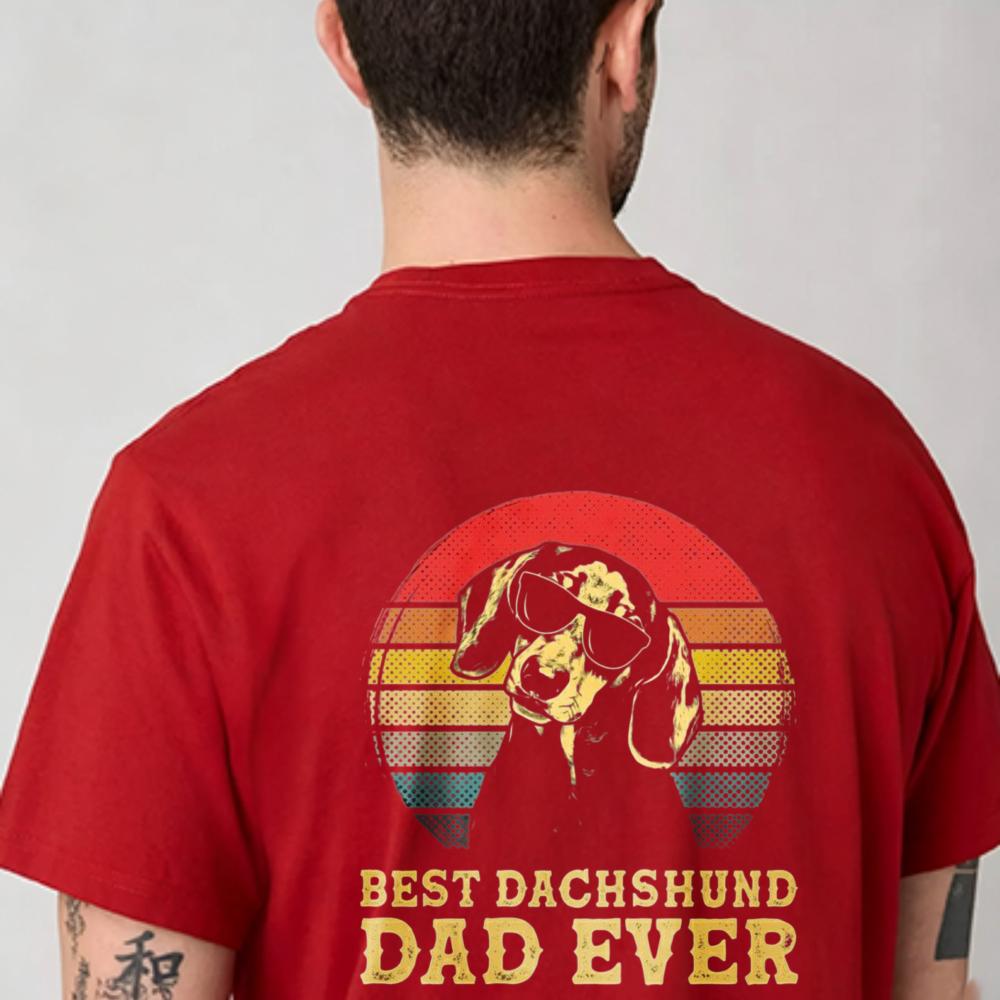 Best Dachshund Dad Ever Retro Rainbow Stripes Sausage Dog Vintage Distressed T Shirt Cotton Te