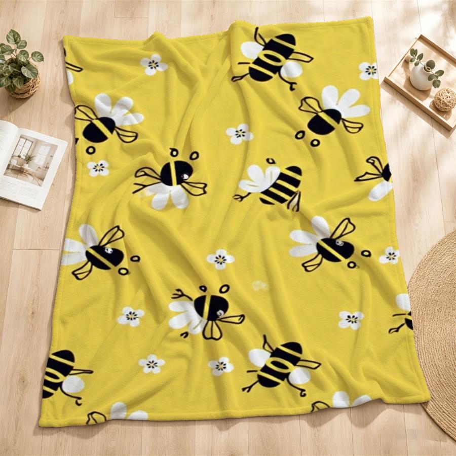 Bright Green Sunflower Bumblebee Throw Blanket For Indoor Sofa Bed Daily Use Birthday Anniversary Nature Pet Friend Offering