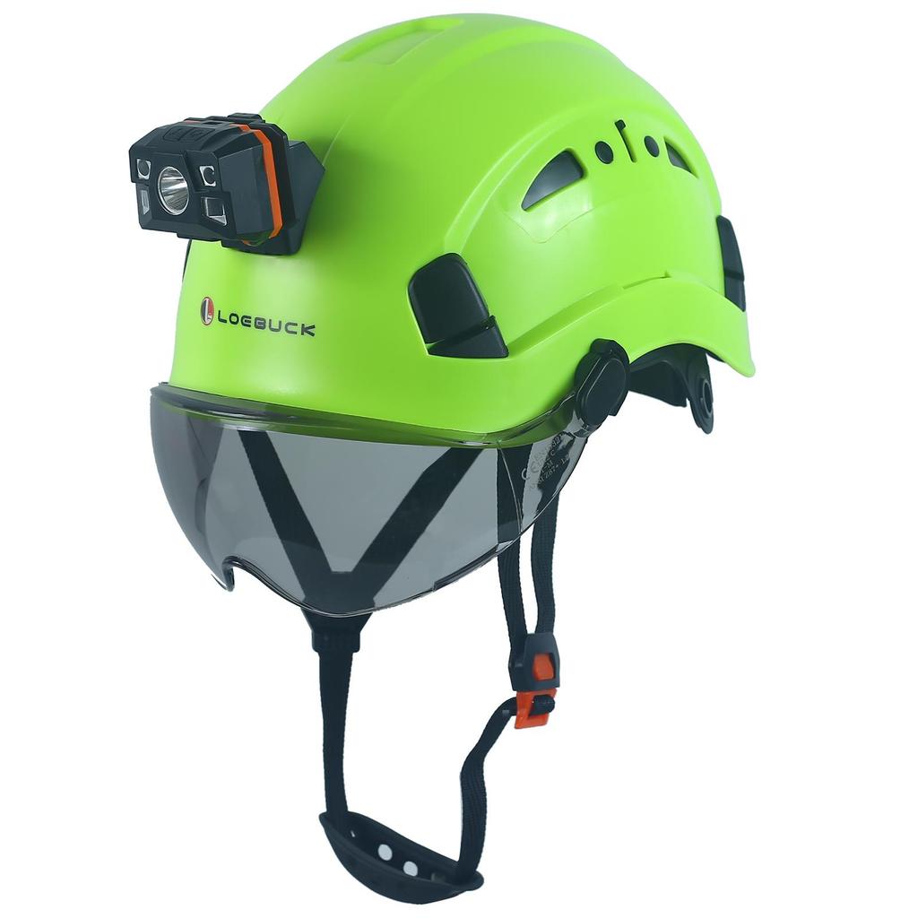 LOEBUCK Safety Helmet with Goggles & LED Headlight, Industrial Hard Hat for Construction Work 53-64cm