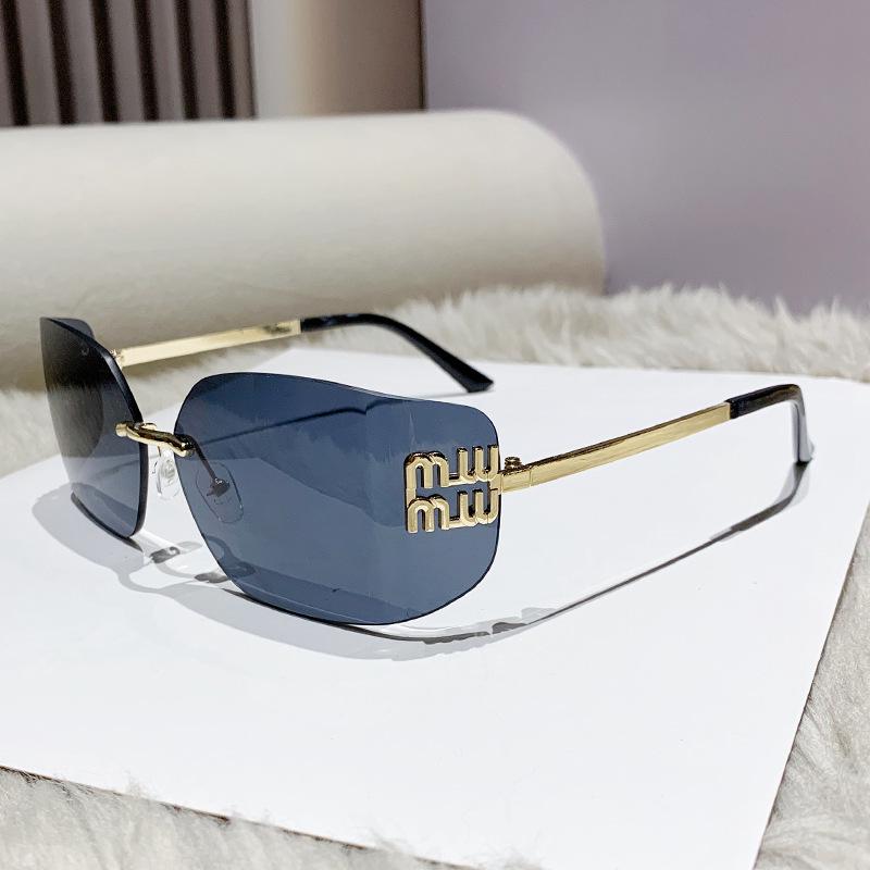 Miu's Y2K Frameless Sunglasses - Jang Wonyoung Style Curved Shades for Women