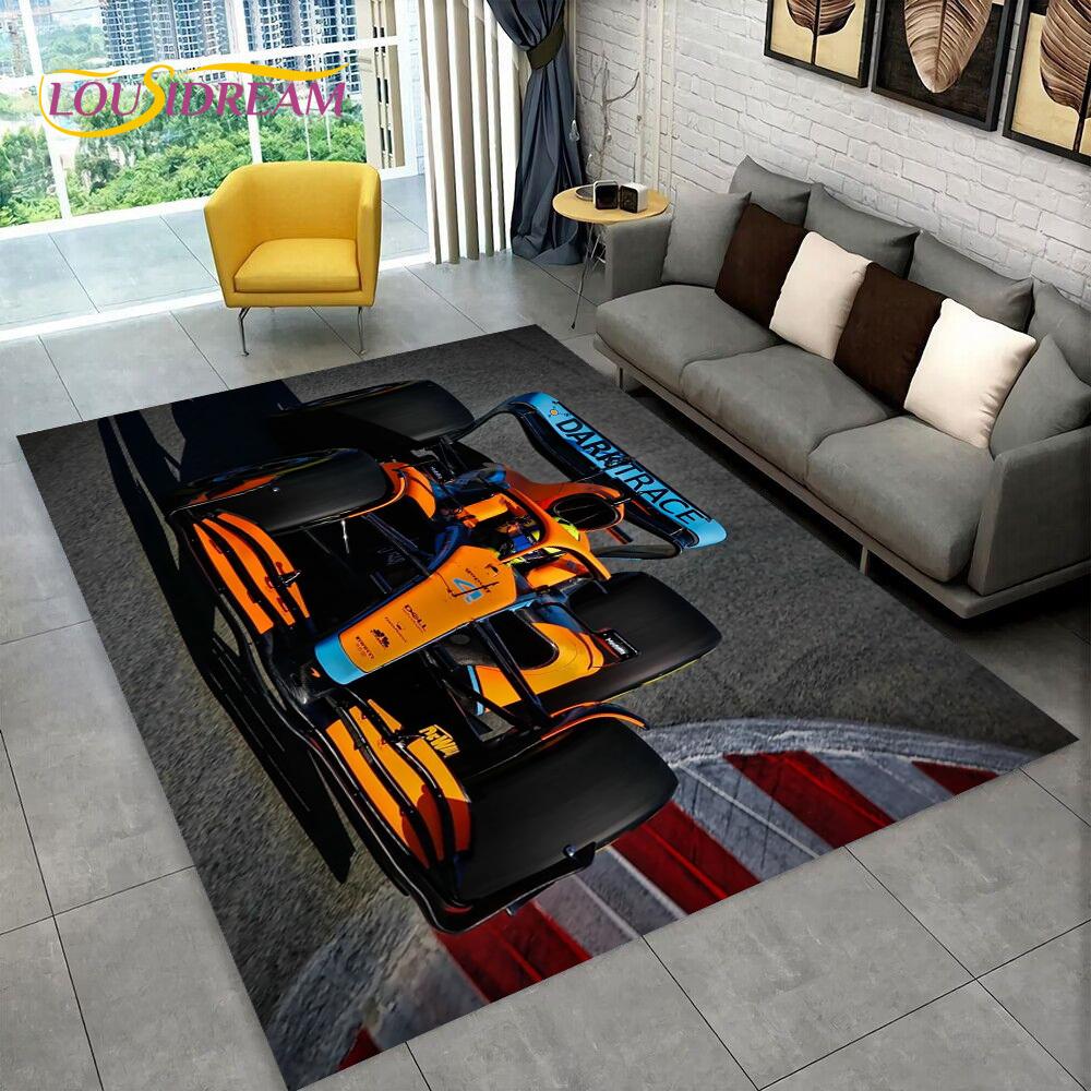 Alfombra de Dibujos Animados para Coche de Carreras y Piloto de Carreras para el Hogar Sala de Estar Dormitorio Sofá Felpudo Decoración, Alfombra para Zona de Juegos Infantil Alfombrilla Antideslizante para el Suelo