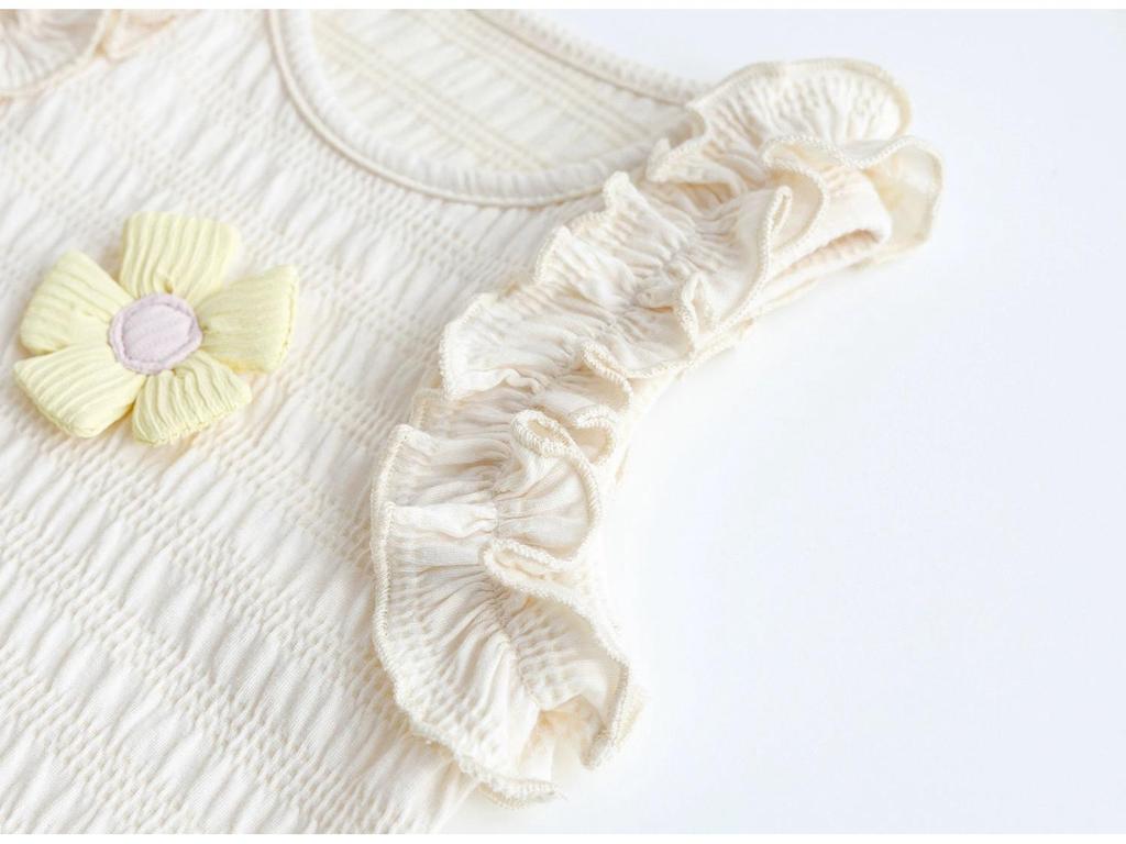 Sweet Summer Two-Piece: 3D Flower Sleeveless Tank & Flared Pants for Baby Girls