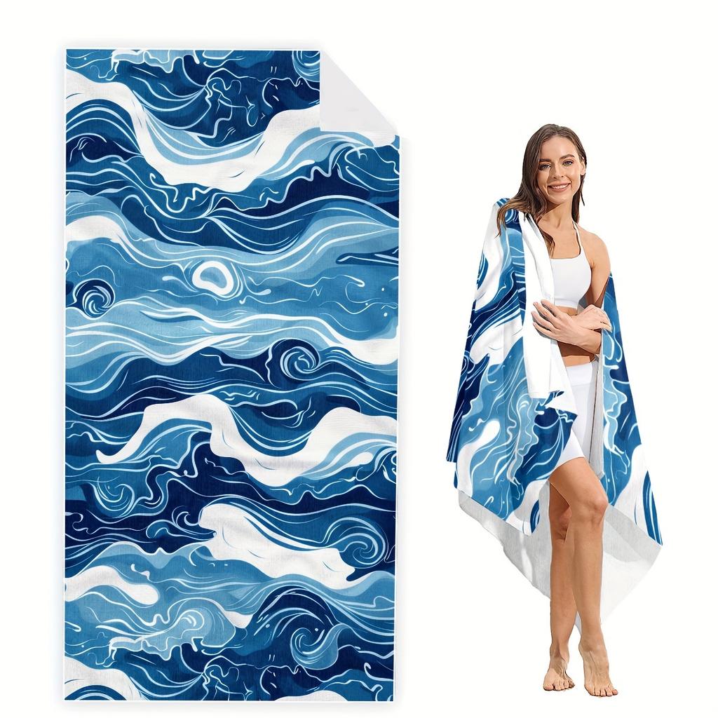 Ukiyoe Style Waves Quick Dry Beach Towel, Soft Microfiber for Outdoor Sport Travel Beach Pool