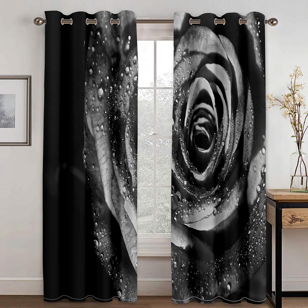 Luxuriöse 3D-Vorhänge mit Rosenmotiv, ein Set aus zwei Paneelen, Verdunkelungsvorhänge für die Inneneinrichtung von Schlafzimmer und Wohnzimmer.