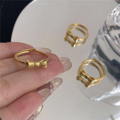 Matte Gold Sweet Bow Ring - Adjustable High-Grade Women's Fashion for Spring 2025
