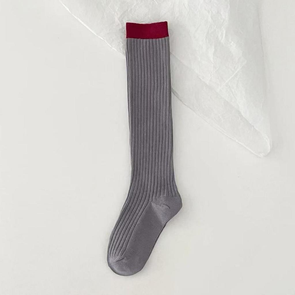 Fashion Color Blocked Calf Socks for Women Autumn Winter Cotton Knitted Warm Knee High Sock Ins Korean Girl Pile Long Socks